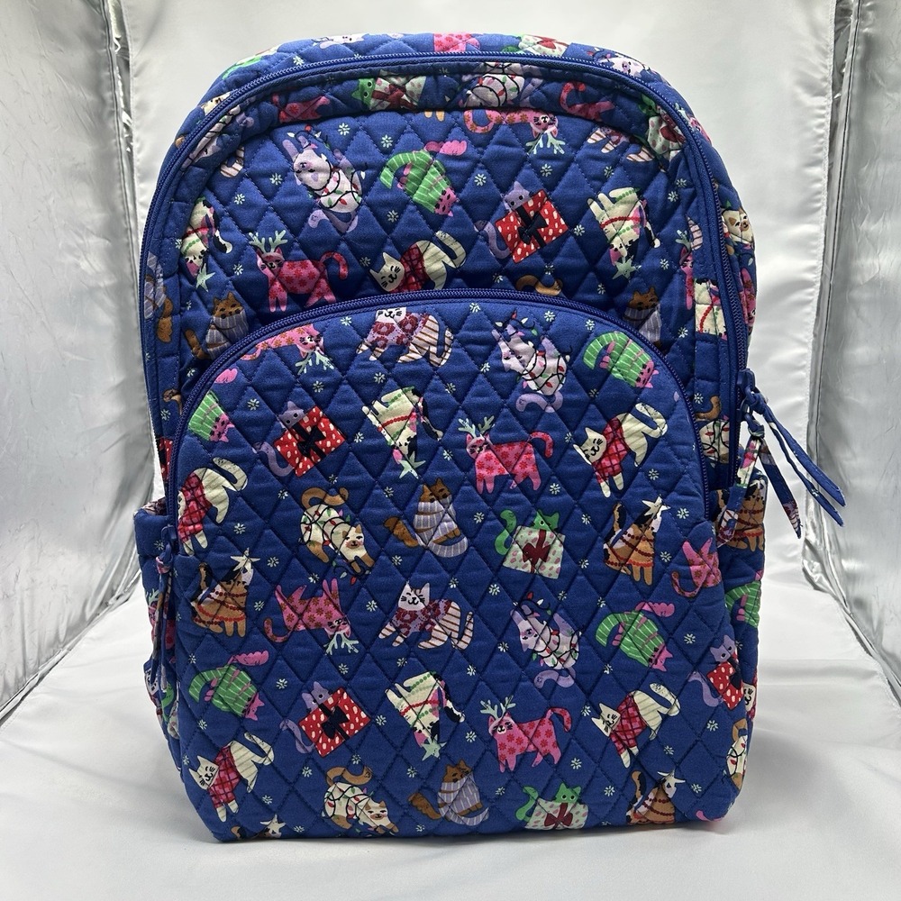 NWT Vera Bradley Essential Large Backpack Catnip Christmas Cotton Work/Travel